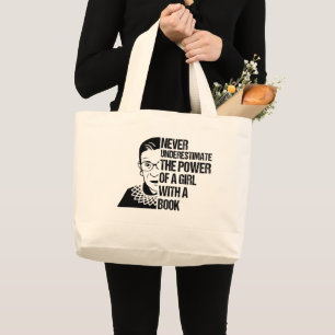 Bolso De Tela Gigante Nunca subestimes el poder de un Chica con libro