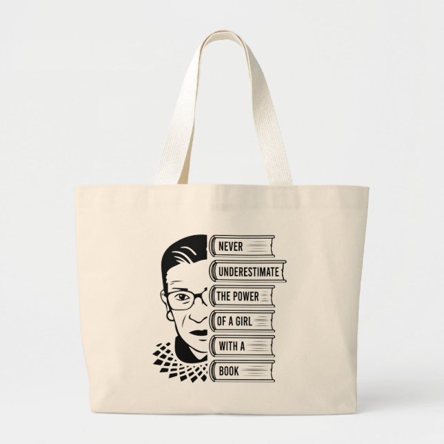 Bolso De Tela Gigante Nunca subestimes el poder del Chica con el libro (Frente)