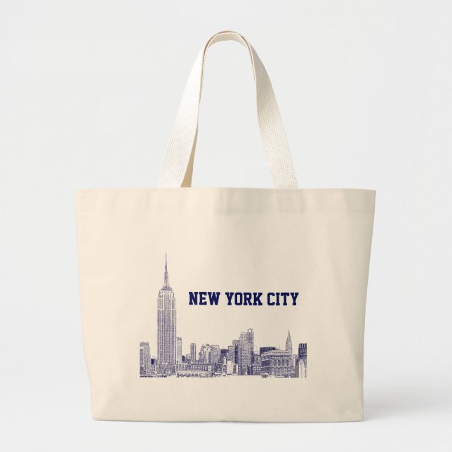 Bolso De Tela Gigante NYC Skyline Etched 01 Blue (Frente)