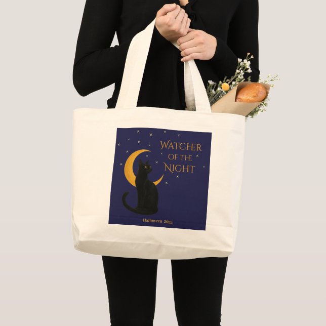 Bolso De Tela Gigante Observador de la noche - Gato negro de Halloween (Anverso (producto))
