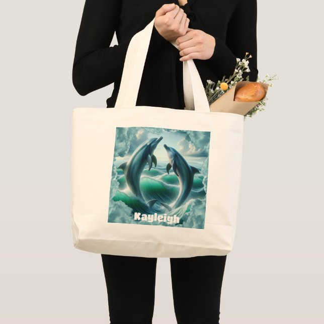 Bolso De Tela Gigante Océano delfines Verde azulados azul monograma | (Anverso (producto))