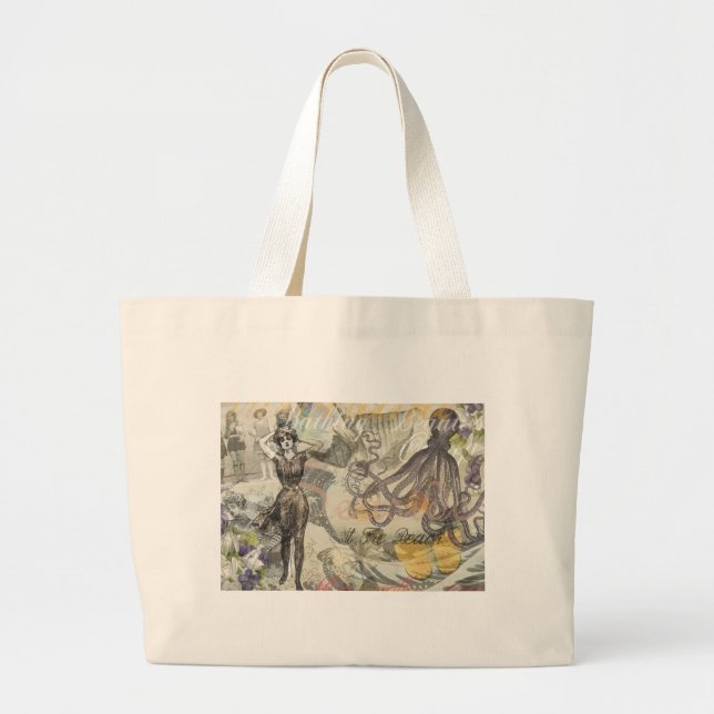 Bolso De Tela Gigante Octopus Beach Antique Coastal Steampunk (Frente)