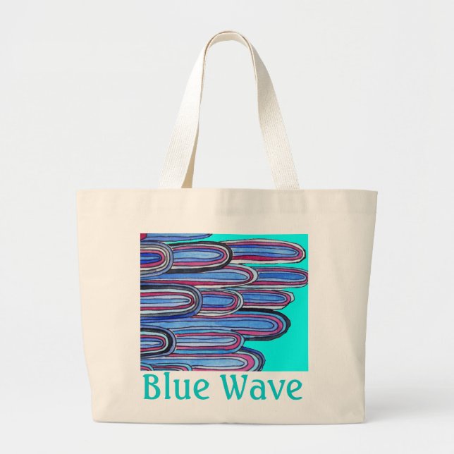 Bolso De Tela Gigante Olas oceánicas "Ola azul" arte azul acuático (Frente)