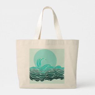 Bolso De Tela Gigante Olas oceánicas vibrantes y puesta de sol