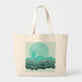 Bolso De Tela Gigante Olas oceánicas vibrantes y puesta de sol