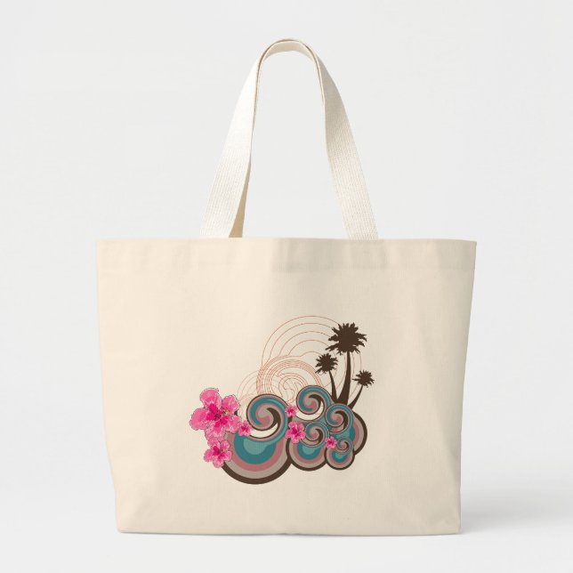 Bolso De Tela Gigante Olas tropicales Piscina Hibiscus Beach Palm Trees  (Frente)