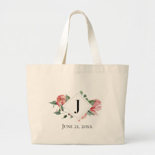 Bolso De Tela Gigante Olía a los Rosas, monograma, fecha Boda