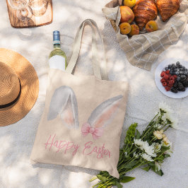 Bolso De Tela Gigante Orejas de conejo de Pascua con lazo rosa de acuare