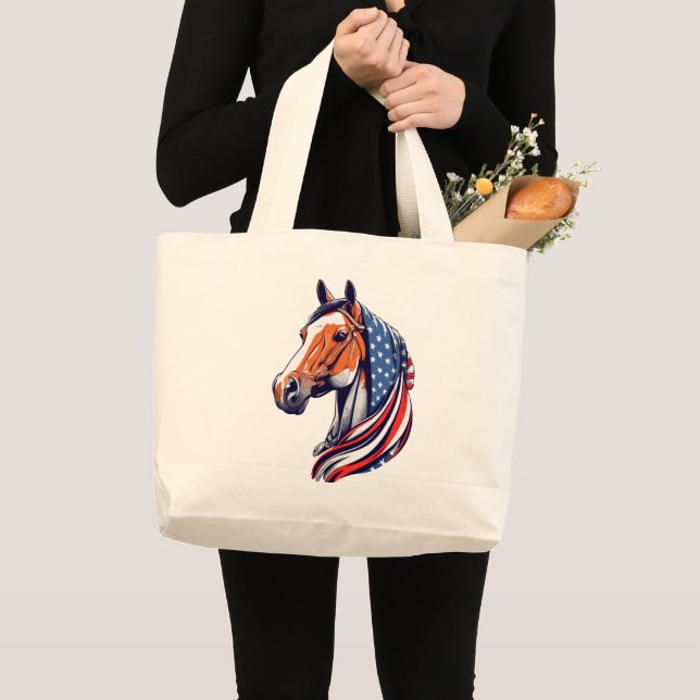 Bolso De Tela Gigante Orgullo patriótico: cuarto caballo con bandera est (Anverso (producto))
