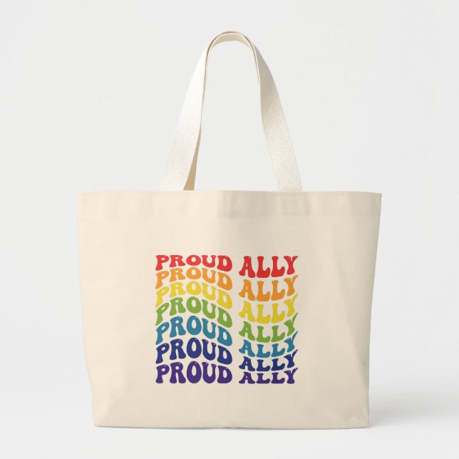 Bolso De Tela Gigante Orgulloso Ally | LGBTQ | Orgullo gay | Arcoiris (Frente)