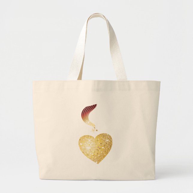 Bolso De Tela Gigante Oro Disco Ball Heart (Frente)
