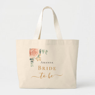 Bolso De Tela Gigante Oro rosa floral eucalipto verde Novia a ser