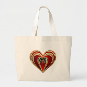 Bolso De Tela Gigante Oro y corazón rojo