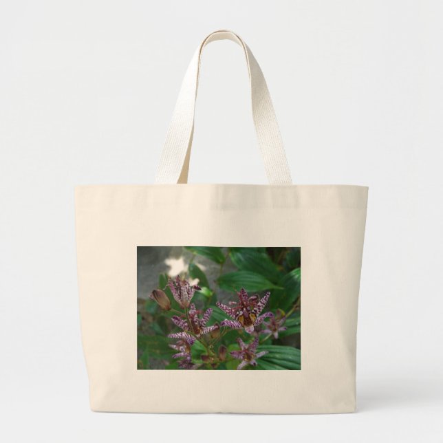 Bolso De Tela Gigante Orquídea de rayas blancas púrpura como lilo floral (Frente)