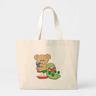 Bolso De Tela Gigante Oso de lectura y gusano de libro corto