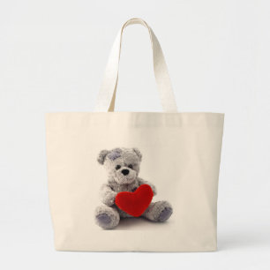 Bolso De Tela Gigante Oso Gris Con Corazón