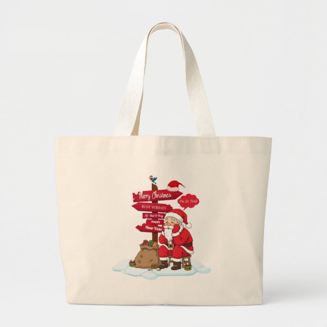 Bolso De Tela Gigante Oversized Stressed Santa Merry Christmas JUMBO Can (Frente)