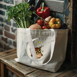 Bolso De Tela Gigante Owl Moon Blue Cute Stars