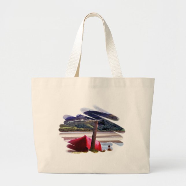 BOLSO DE TELA GIGANTE PAISAJE DE BOTE Y MONTAÑA (Frente)