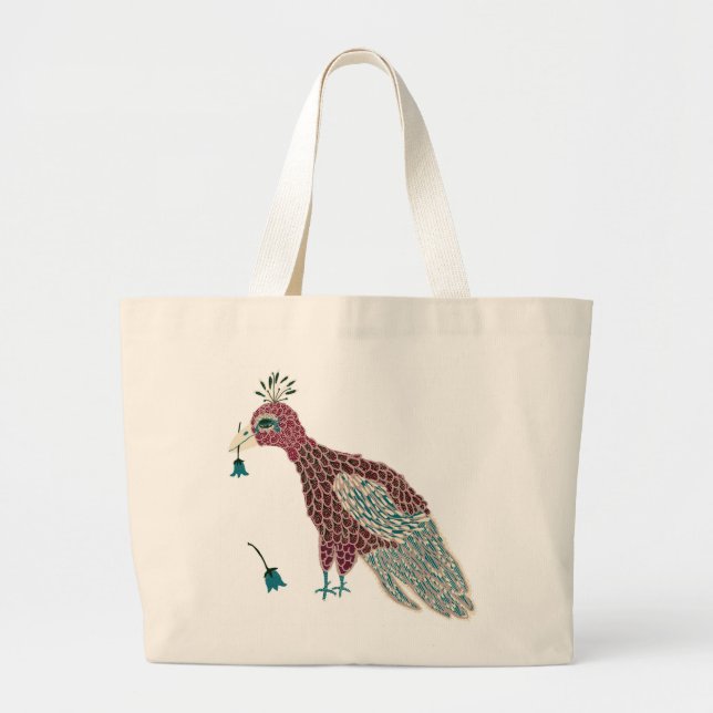 Bolso De Tela Gigante Pájaro rojo con flores (Frente)