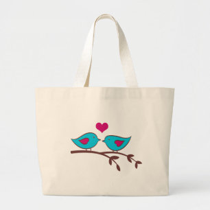 Bolso De Tela Gigante Pájaros del amor en verde