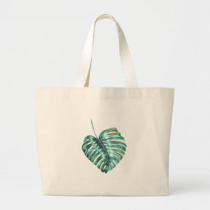 Bolso De Tela Gigante Palma verde de la hoja del monstera tropical