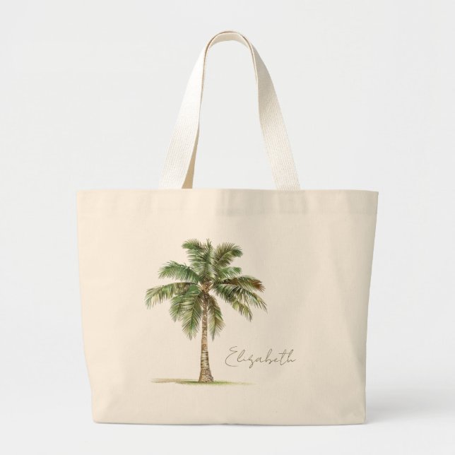 Bolso De Tela Gigante Palmera Costera Personalizada (Frente)