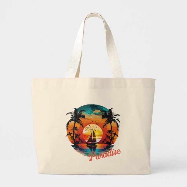 Bolso De Tela Gigante Palmeras Tropical Sunset Sailing Beach (Frente)