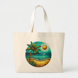 Bolso De Tela Gigante Palmeras y sol en la playa