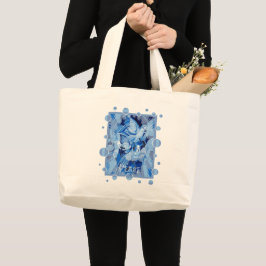 Bolso De Tela Gigante Paloma con texto de paz celta en tonos azules