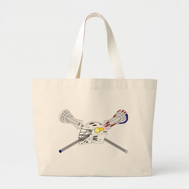 Bolso De Tela Gigante Palos de lacrosse con casco (Frente)