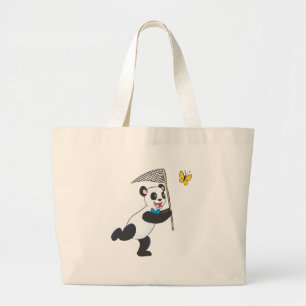 Bolso De Tela Gigante Panda que persigue la mariposa