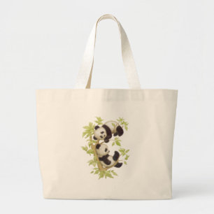 Bolso De Tela Gigante Pandas que juegan en un árbol