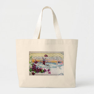 Bolso De Tela Gigante Pansias RUMANTICAS, violetas, floral invernal