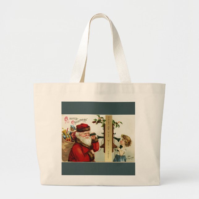 Bolso De Tela Gigante Papá Noel y Chica de época en el teléfono (Frente)