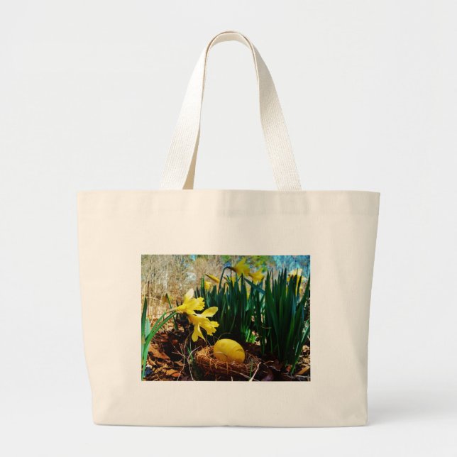 Bolso De Tela Gigante Papeles amarillos y huevo de Pascua Amarillo (Frente)