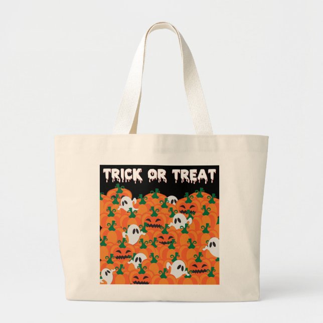Bolso De Tela Gigante Parche Halloween Ghosts Haunted Pumpkin (Frente)