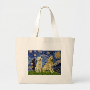 Bolso De Tela Gigante Pareja de Golden Retriever 3 - Noche estrellada