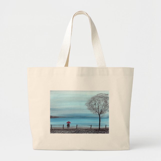 Bolso De Tela Gigante Pareja enamorada de paraguas rojos (Frente)