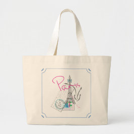 Bolso De Tela Gigante "París con amor y Torre Eiffel"