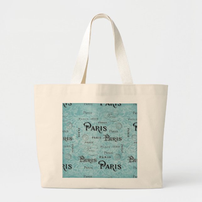 Bolso De Tela Gigante París | Damasco azul (Frente)