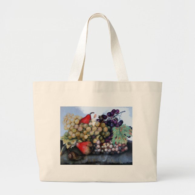 BOLSO DE TELA GIGANTE PASTAS Y PERLAS DE FRUTAS DE TEMPORADA (Frente)