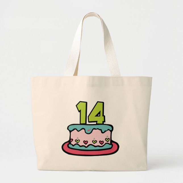 Bolso De Tela Gigante Pastel de cumpleaños de 14 años (Frente)