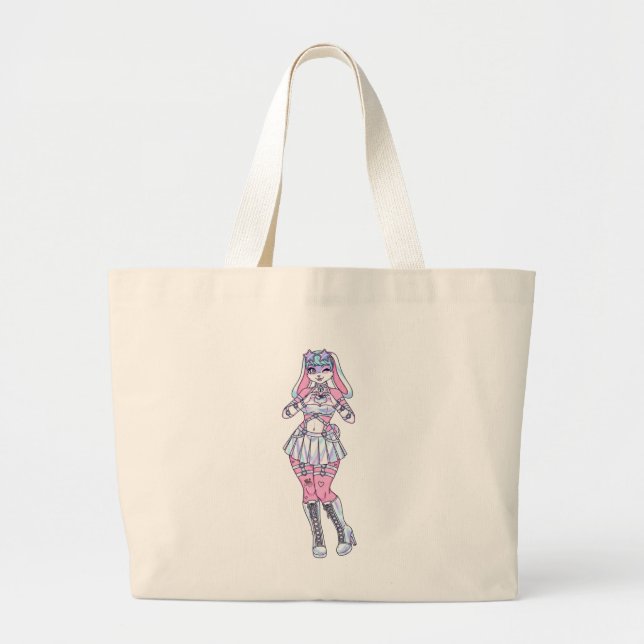 Bolso De Tela Gigante Pastel Kawaii Bunny Chica Furry Tote Bag (Frente)