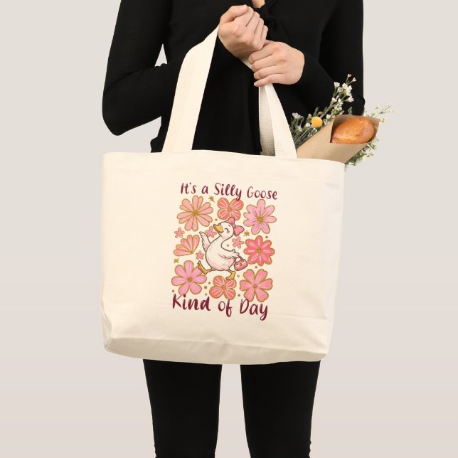 Bolso De Tela Gigante Pato de moda con flores rosadas - suave y elegante (Anverso (producto))