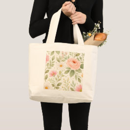 Bolso De Tela Gigante Patrón de Acuarela Floral Suave