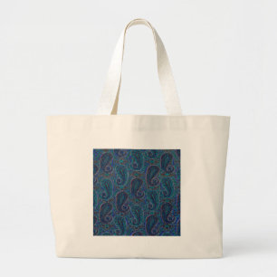 Bolso De Tela Gigante Patrón de arte boho indio azul de Paisley