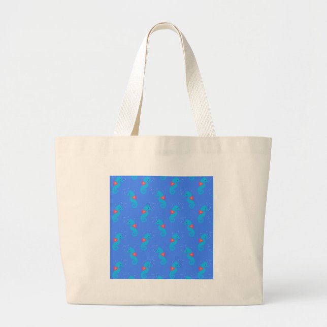 Bolso De Tela Gigante Patrón de caballito de mar azul (Frente)