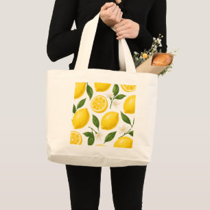 Bolso De Tela Gigante Patrón de limón fresco con hojas y flores