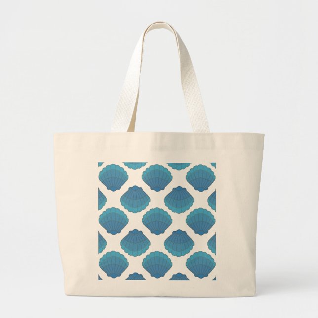 Bolso De Tela Gigante Patrón de mosaico de las conchas azules (Frente)